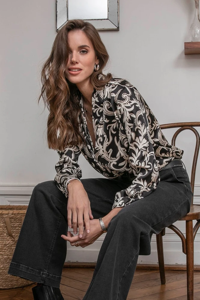 Blouse col châle imprimé